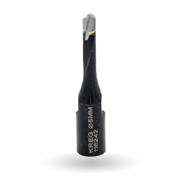 Kreg Edge 5 mm mortising cutter shown upright with carbide tip and spiral flute