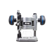 Kreg Trim Router Plunge Base with Guide Bushing Adapter PRSTRPB front view showing a silver body with blue knob accents