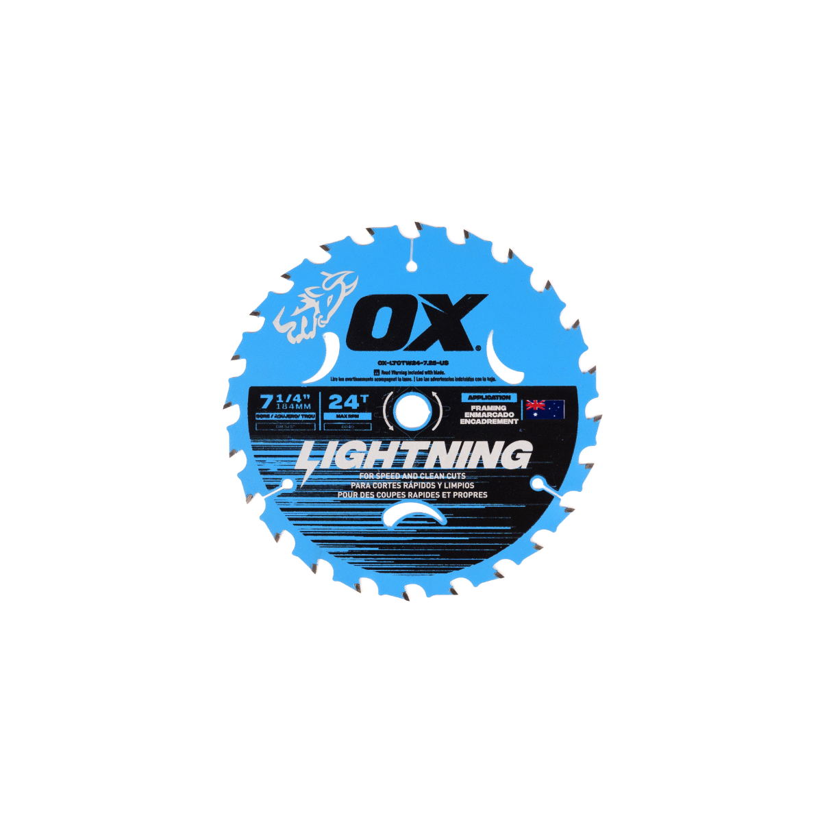 Ox Tools Pro Lightning 7-1/4" Circular Saw Blade | 24T & 5/8" Bore OX-LTCTW24-7.25-US