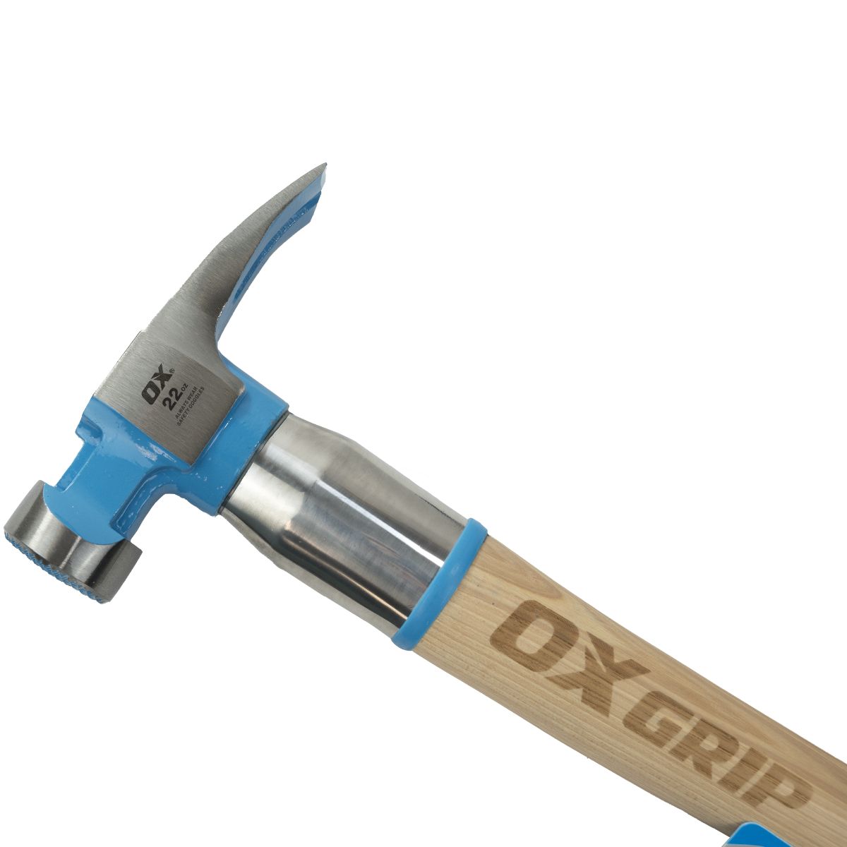 Ox Tools Pro 22 Oz Milled Face Framing Hammer | Curved Hickory Handle w/ Steel Reinforcement OX-P083522