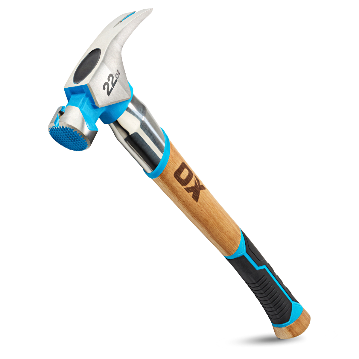 Ox Tools Pro 22 Oz Milled Face Framing Hammer | Curved Hickory Handle w/ TPR Grip & Steel Reinforcement OX-P088422