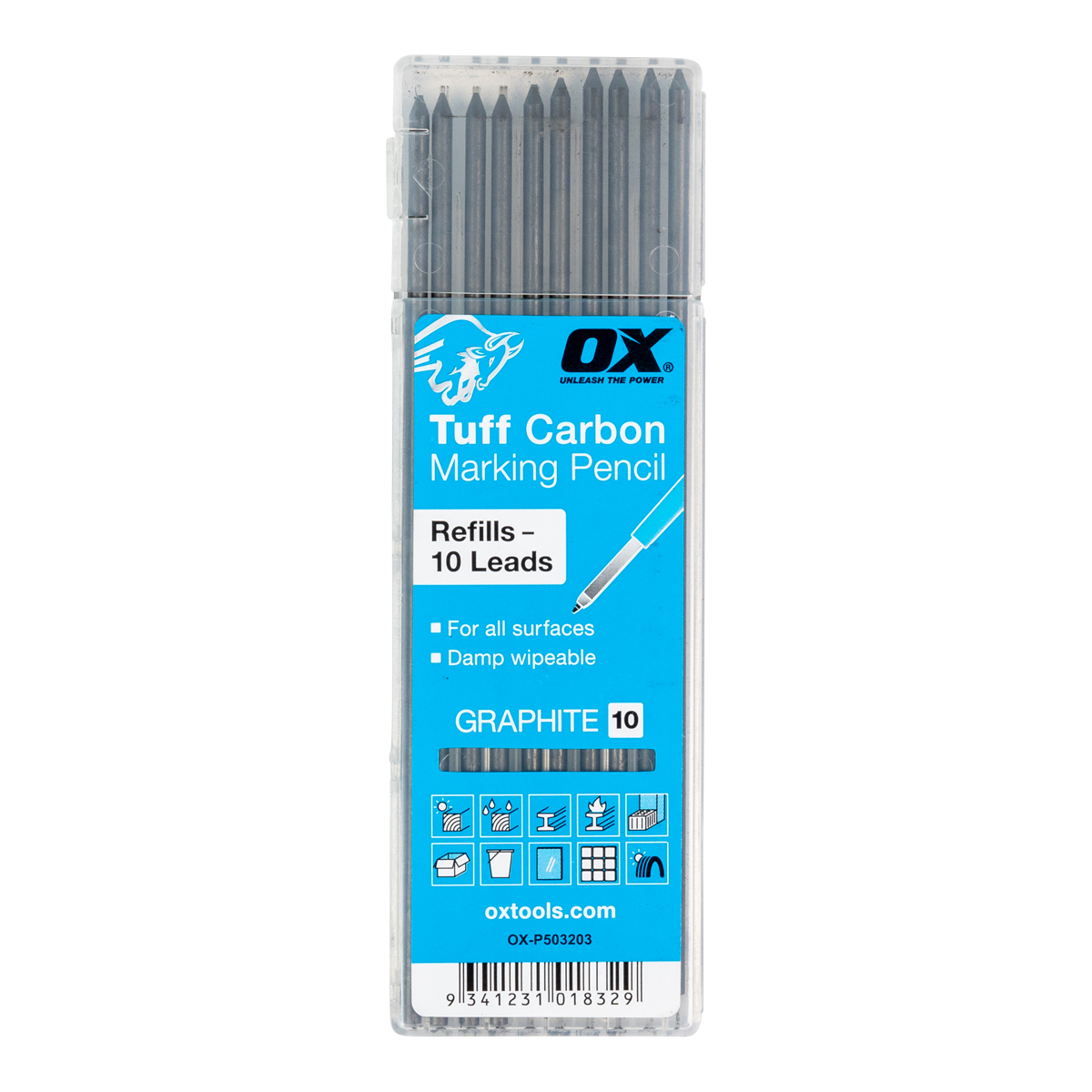 Ox Tools Pro Tuff Carbon Pencil Leads - Graphite Lead | 10-Pack OX-P503203