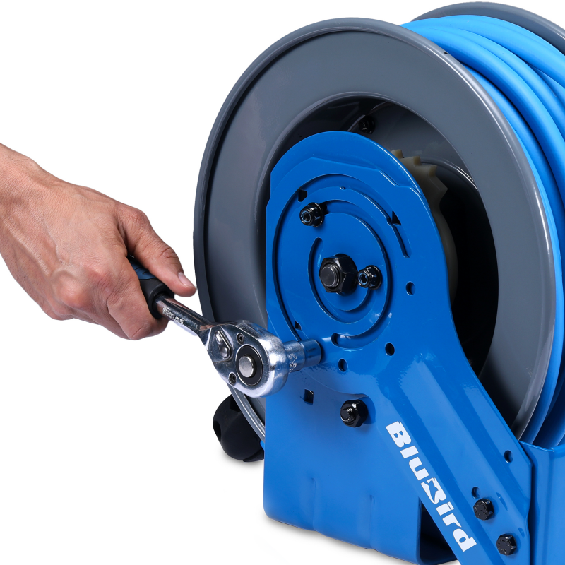 Blubird 1/2" X 50' Air Hose Dual Arm 18 Gauge Retractable Reel 180 Degree Swivel Bracket w/ 3' Jumper Hose 3/8" Male-NPT and Universal 5 in 1 Coupler BBRDA1250-AIO
