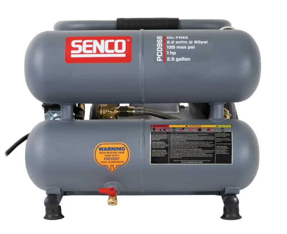 Senco Twin Tank Finish & Trim Air Compressor, 1 HP, 2.5 Gallon PC0968