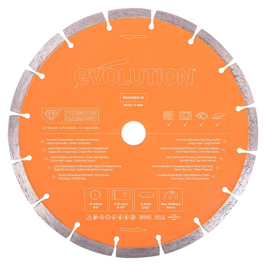 Evolution 9 in. Premium High Diamond Concentration Diamond Blade, Segmented Edge, 7/8 in. Arbor PD230SEG-CS