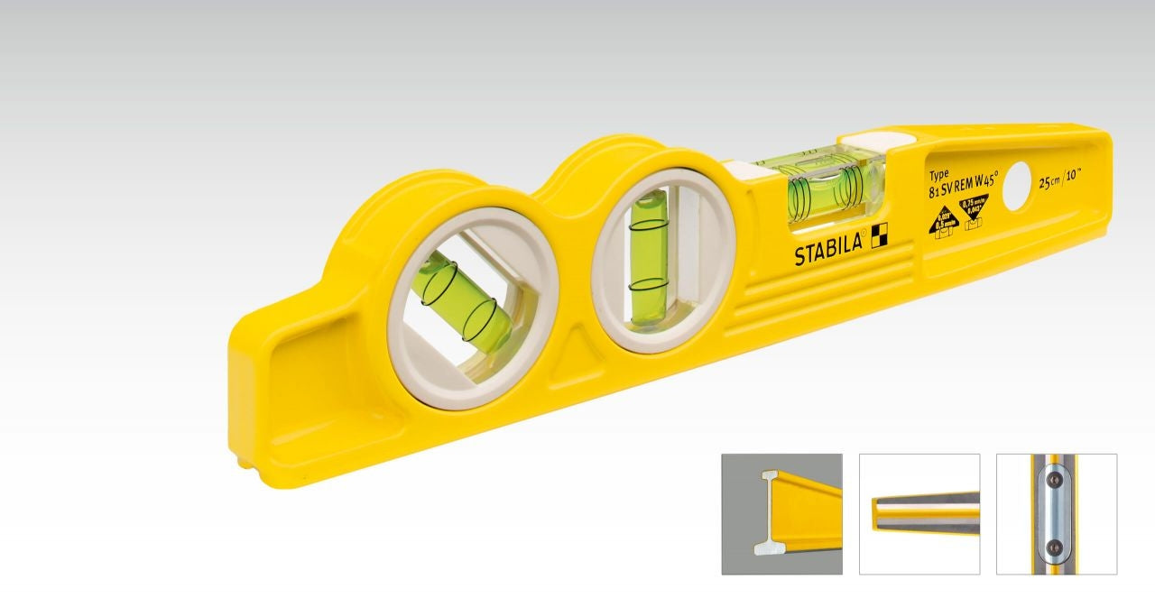 Stabila 10 in. TYPE 81 SV REM W45 Die Cast Magnetic Torpedo Level with 45-Degree Vial & V-Groove 25245