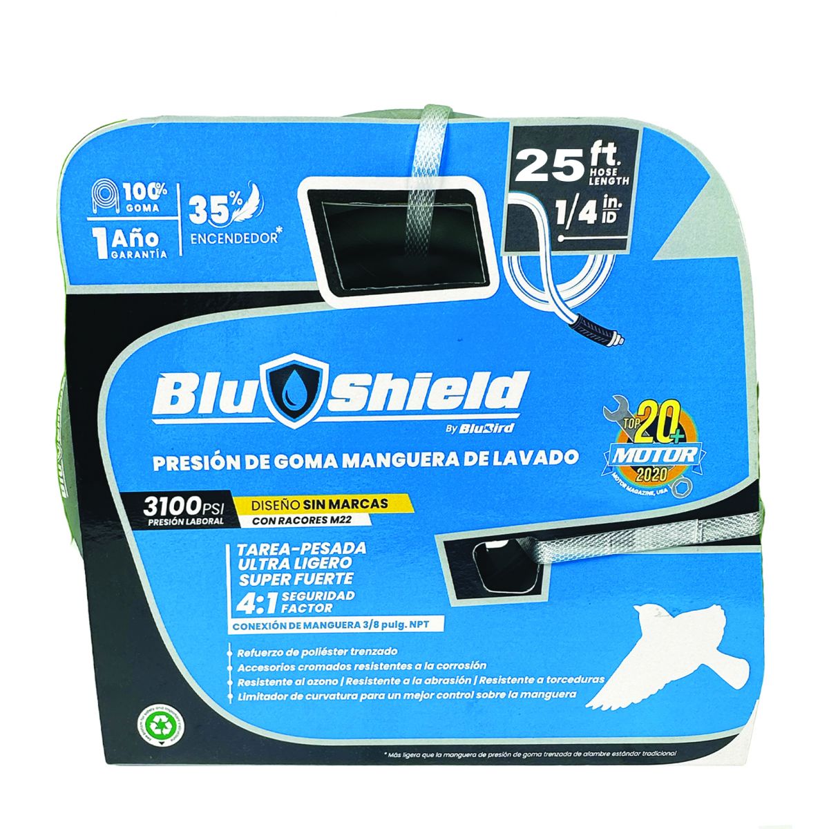 Blubird Blu Shield 1/4" X 25' Pressure Washer Hose Assembly w/ M22 Fittings Non Marking PW1425-NM