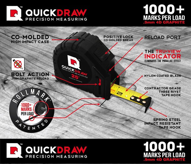 Imperial Blades QuickDraw Contractor Grade Precision Self Marking Tape Measure, 25-Feet QD25F-1