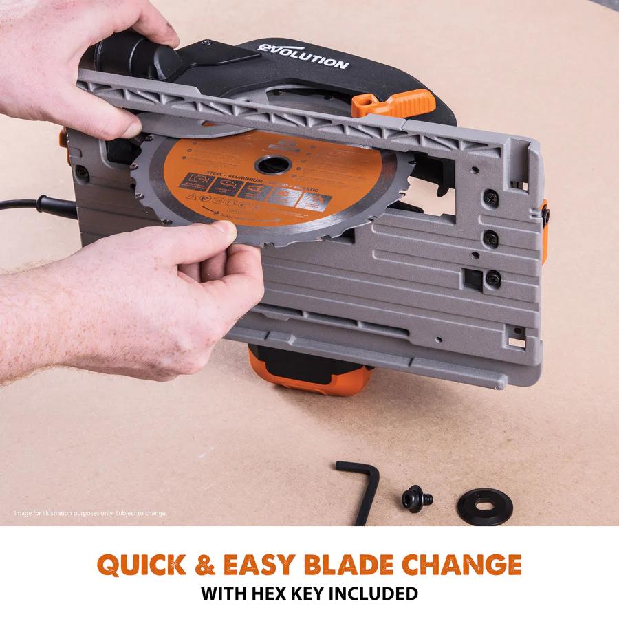 Evolution 7.25 in. Multi-Material Cutting Circular Saw with Blade and 3 ft. x 4 in. Track R185CCSX