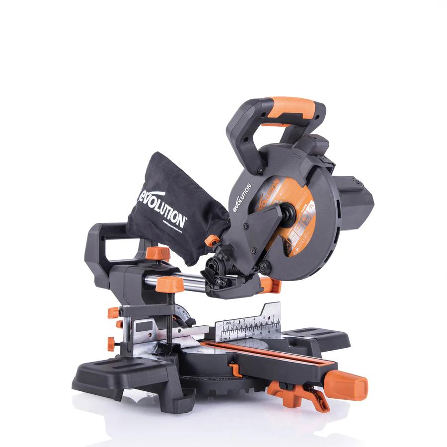 Evolution 7.25 in. Single Bevel Sliding Compound Miter Saw with Multi-Material Blade R185SMS+