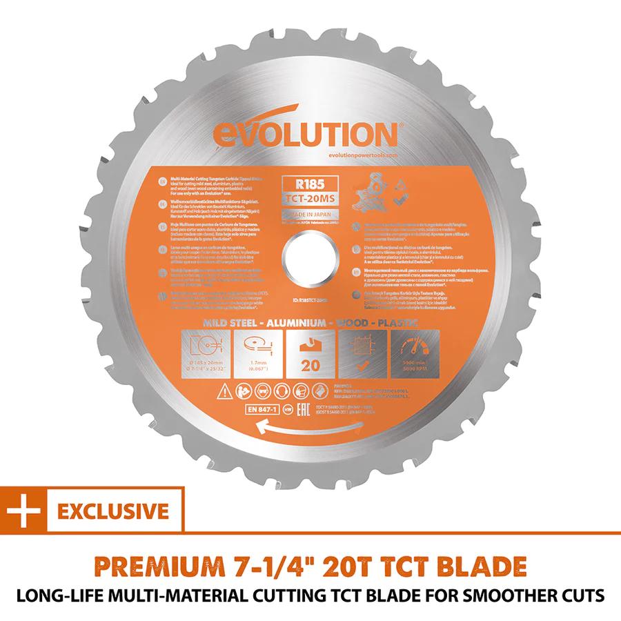 Evolution 7.25 in. Single Bevel Sliding Compound Miter Saw with Multi-Material Blade R185SMS+