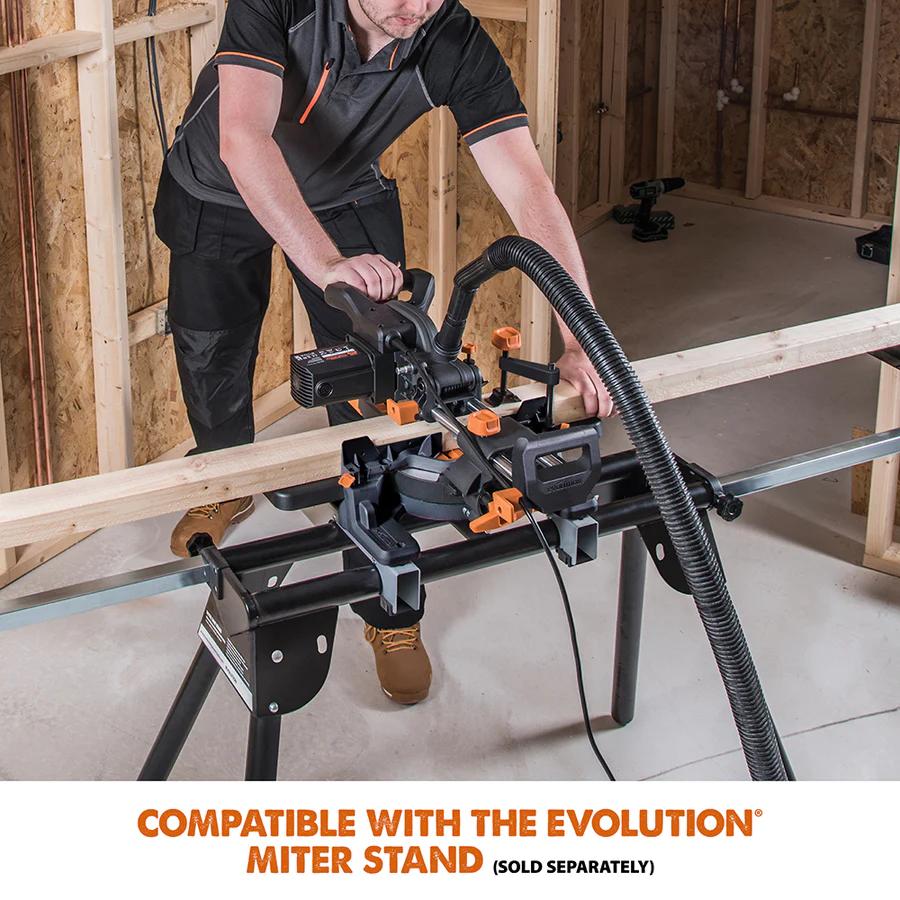 Evolution 7.25 in. Single Bevel Sliding Compound Miter Saw with Multi-Material Blade R185SMS+