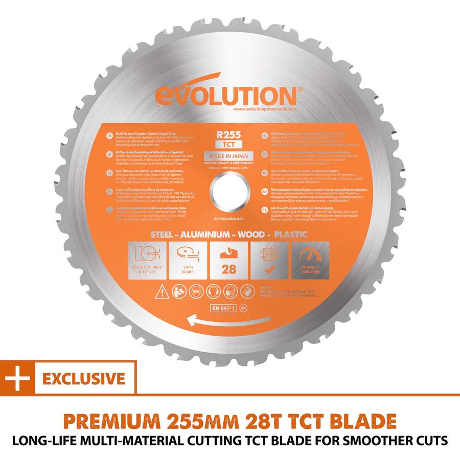 Evolution 10 in. Single Bevel Sliding Compound Miter Saw with Multi-Material Blade R255SMS+