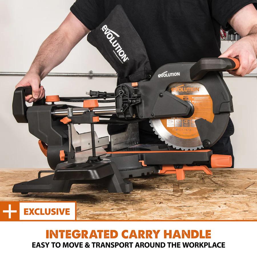 Evolution 10 in. Single Bevel Sliding Compound Miter Saw with Multi-Material Blade R255SMS+