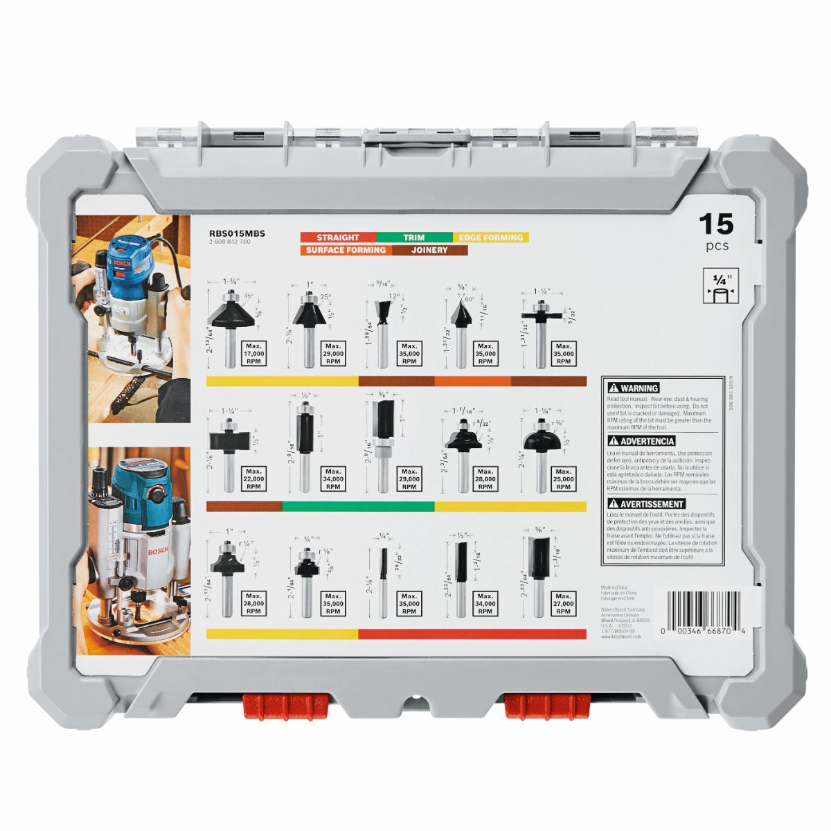 Bosch 15-Piece Carbide-Tipped Wood Router Bit Set