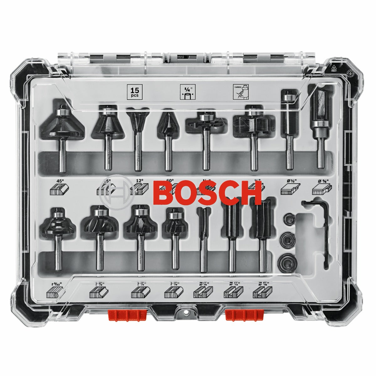 Bosch 15-Piece Carbide-Tipped Wood Router Bit Set