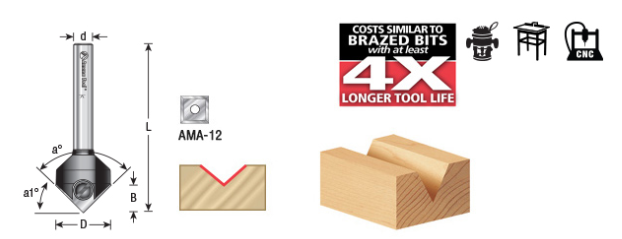 Amana Tool Insert V-Groove 90 Degree 1/4 inS RC-45711