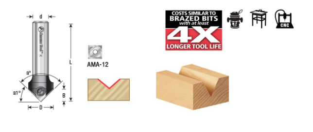 Amana Tool Insert V-Groove 90 Degree 1/2 inS RC-45712