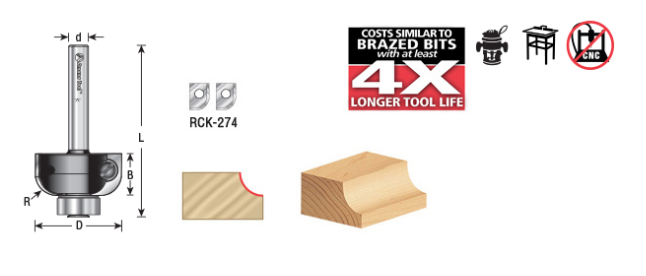 Amana Tool Insert Cove Bit 1/4 in Rad. 1/4 in Shank RC-49104