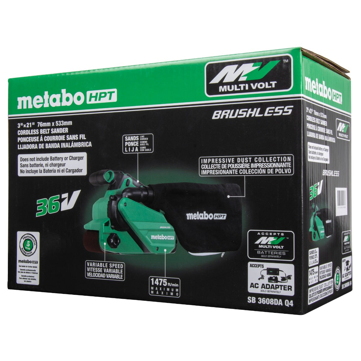 Metabo 36V MultiVolt Cordless Brushless 3 x 21 in. Belt Sander (Bare Tool) SB3608DAQ4M