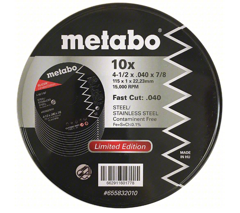 Metabo HPT 4-1/2" x .040" x 7/8" Type 1 A60T Slicer Cut-Off Wheel, 10-Pack 661832010