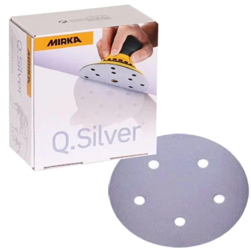 Mirka Q.Silver 5 in. 220G 5 Hole Grip Disc, Qty 50 2B-614-220
