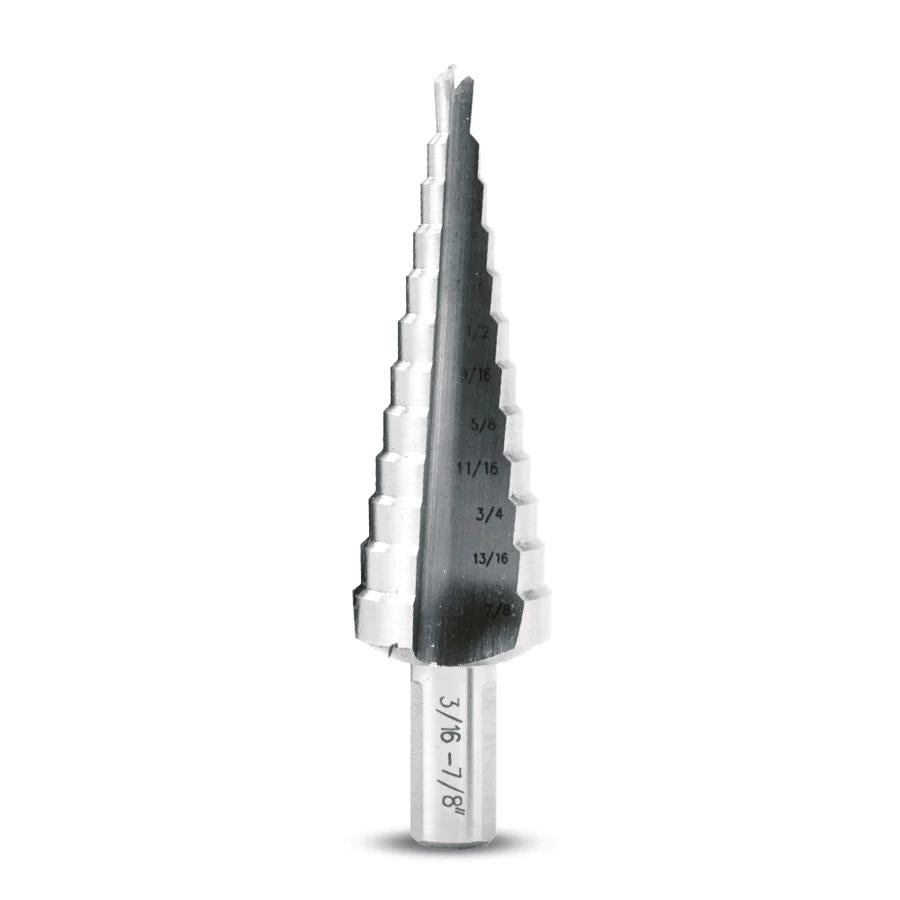 Evolution 3/16 to 7/8 in. Straight Flute Step Drill, 12 hole sizes, 1/16 increments, 3/8 in. Shank SD-12