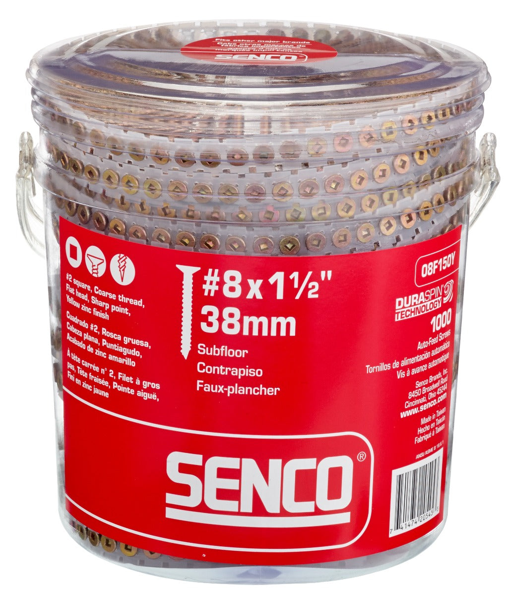 Senco no.8x1-1/2in Ylw Zinc no.2Sq Flat DuraSpin Wood to Wood Screws 08F150Y