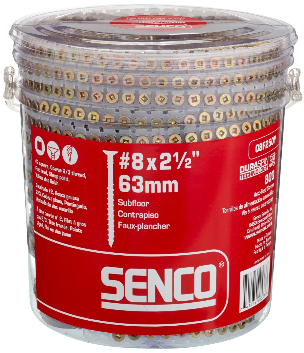 Senco no.8x2-1/2in Ylw Zinc no.2Sq Flat DuraSpin Wood to Wood Screws 08F250Y