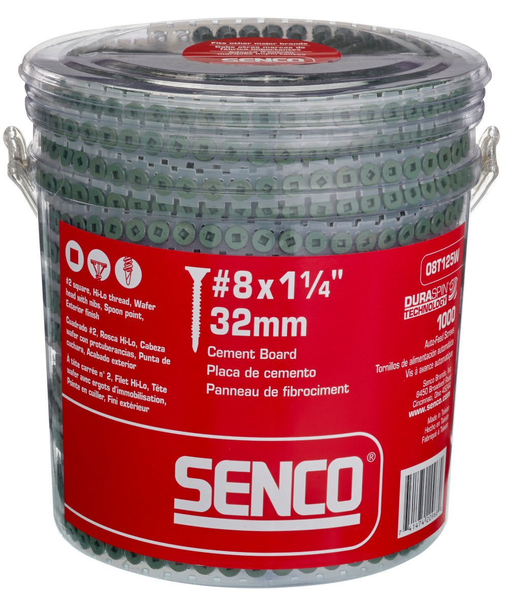 Senco no.8x1-1/4in WX3 no.2Sq Flat N Spn DuraSpin Cement Board Screws 08T125W