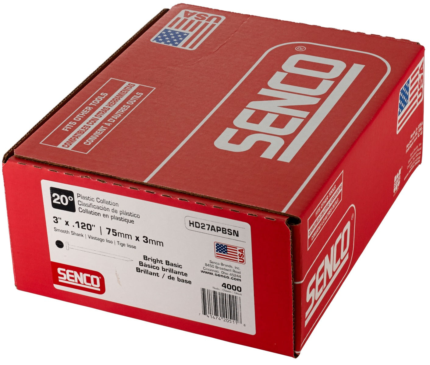 Senco 20 Deg. Angled Strip Full Round Head Smooth Shank .120 x 3in Plastic Collated Nails HD27APBSN