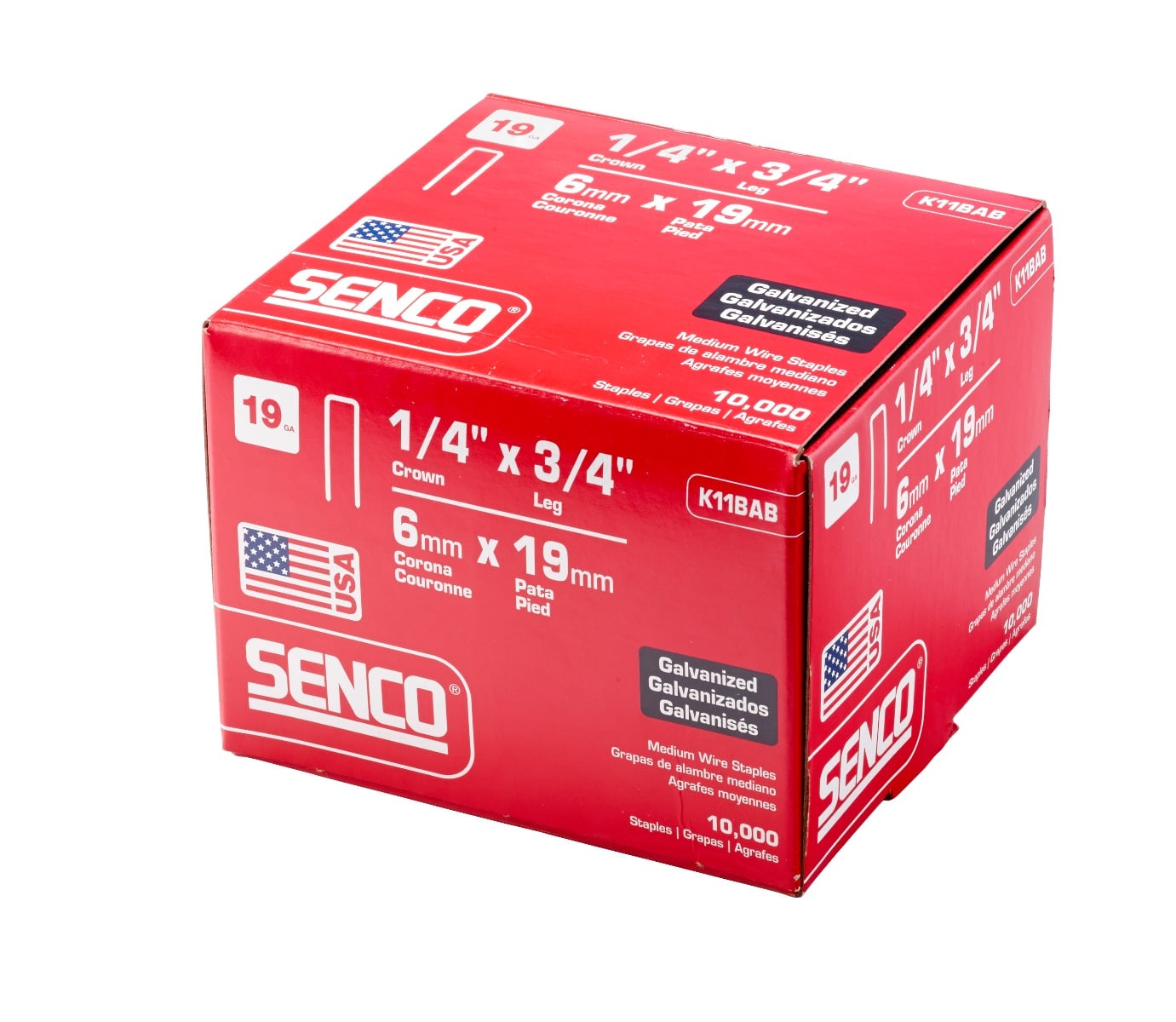 Senco 19 Ga. Crown 1/4in Crn x 3/4in Medium Wire Staples K11BAB