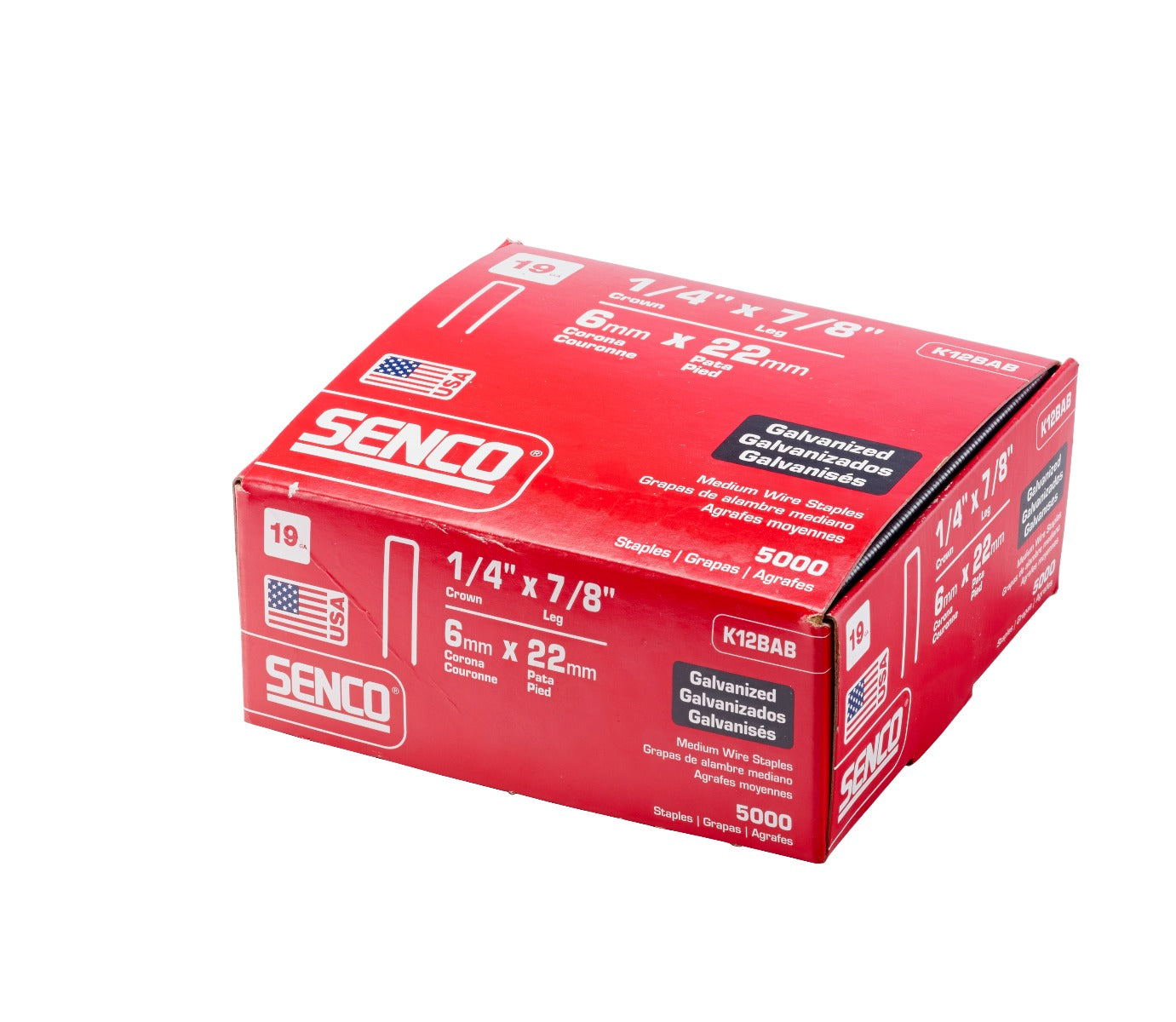 Senco 19 Ga. Crown 1/4in Crn x 7/8in Medium Wire Staples K12BAB