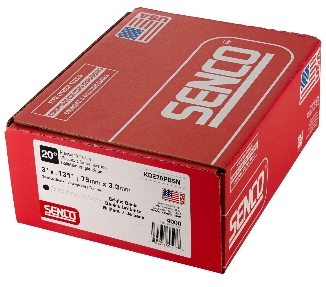 Senco Angled Strip Full Round Head Smooth Shank .131 x 3in 20 Deg. Plastic Collated Nails KD27APBSN