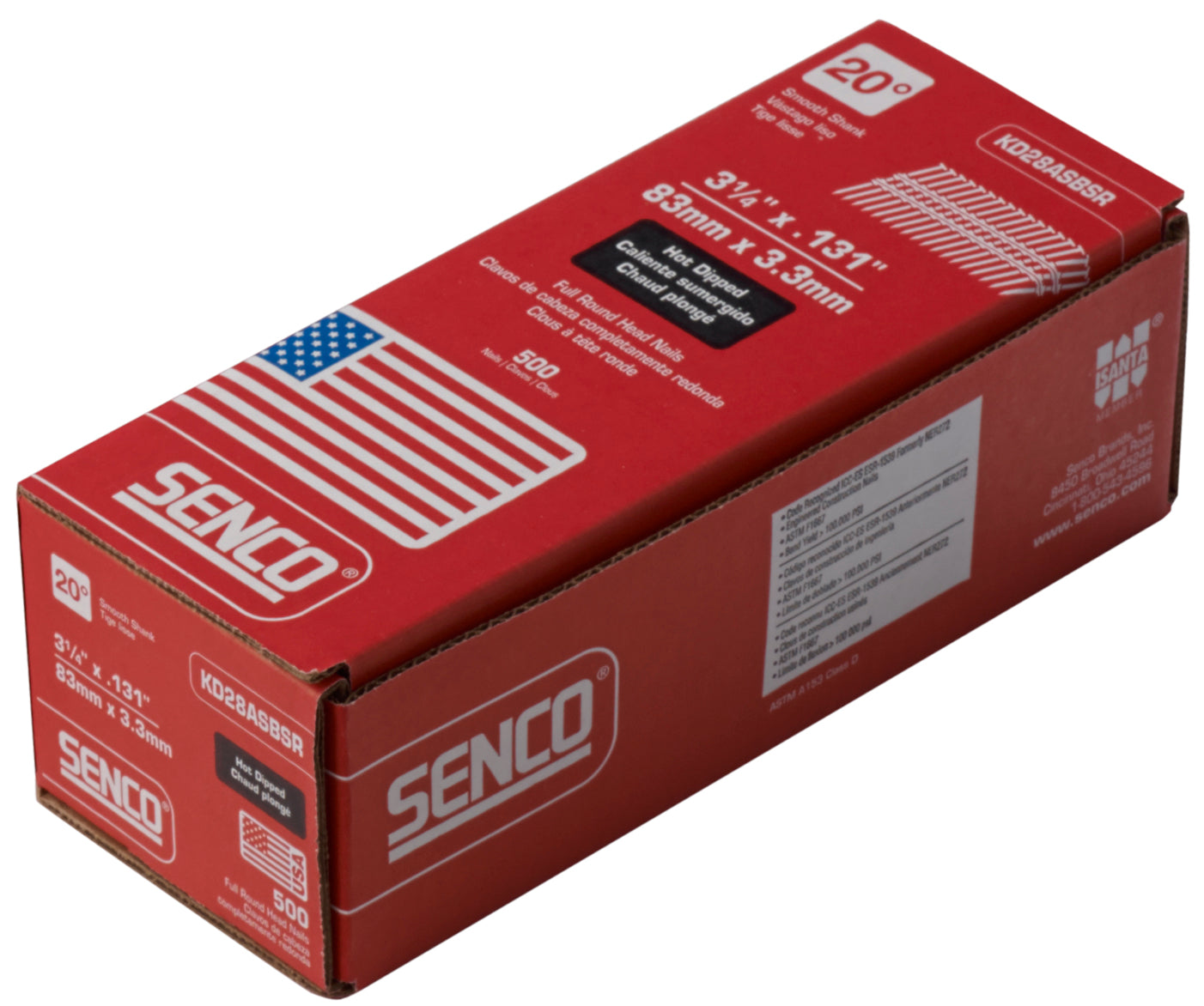 Senco 20 Deg. Angled Strip Full Round Head Smooth Shank .131 x 3-1/4in  Plastic Collated Nails KD28ASBS