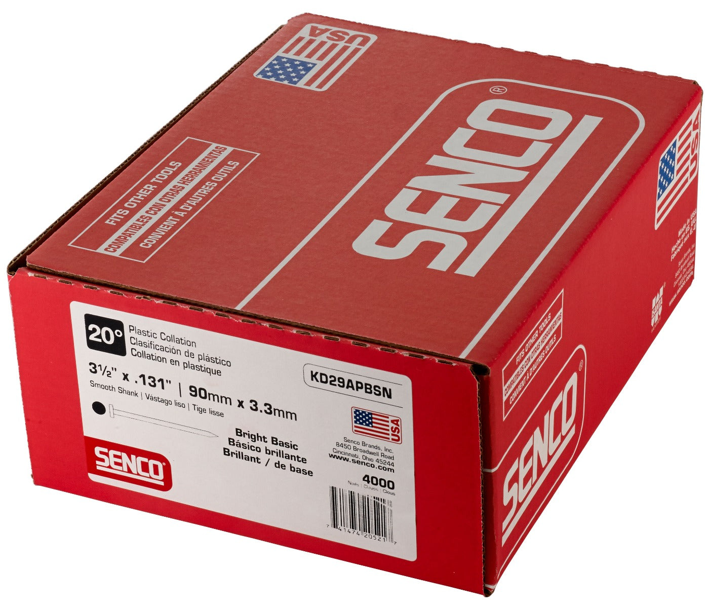 Senco 20 Deg. Angled Strip Full Round Head Smooth Shank .131 x 3 1/2in Plastic Collated Nails KD29APBSN