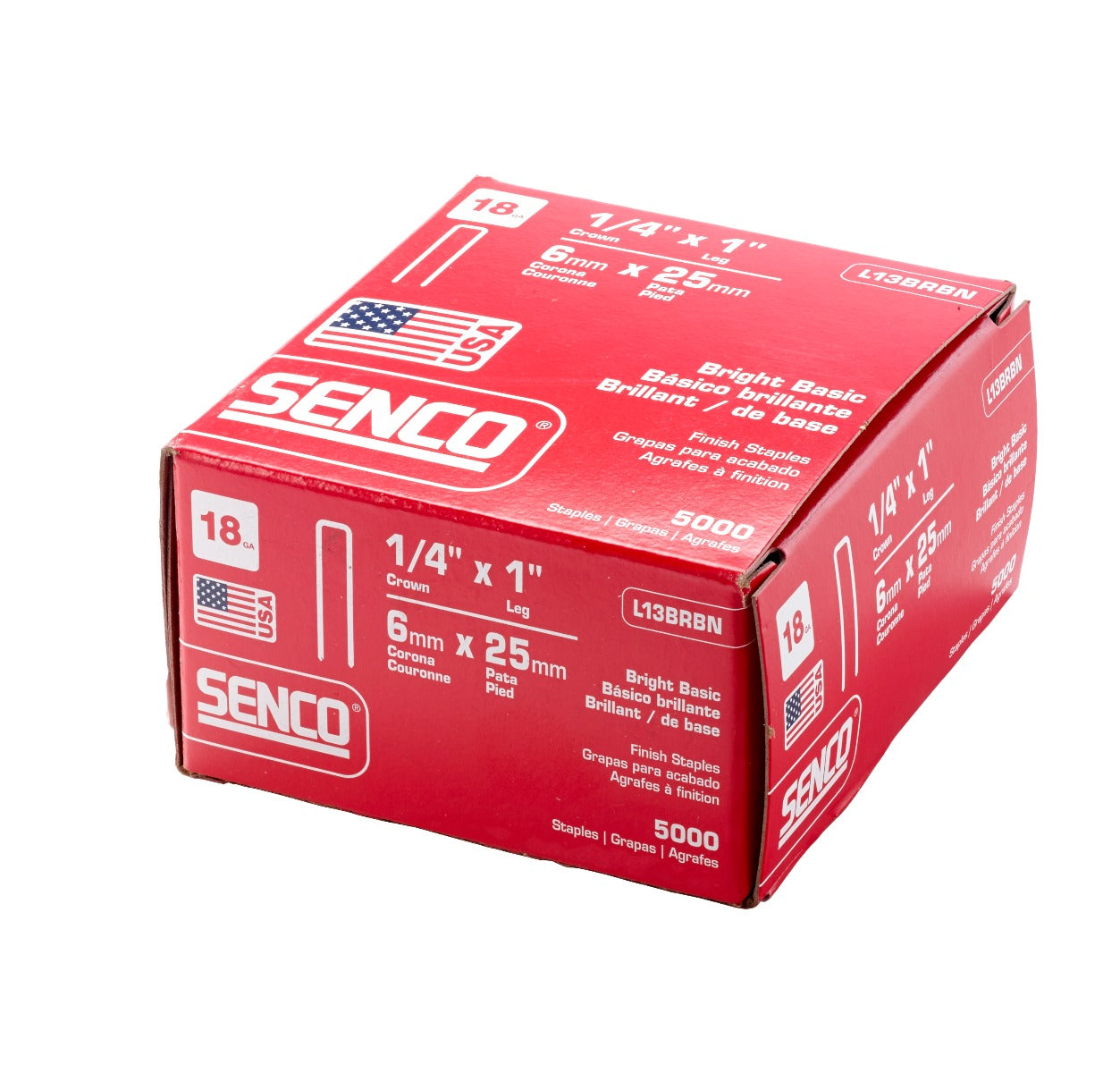 Senco 18 Ga. Crown 1/4in x 1 Medium Wire Bright Basic Staples L13BRBN
