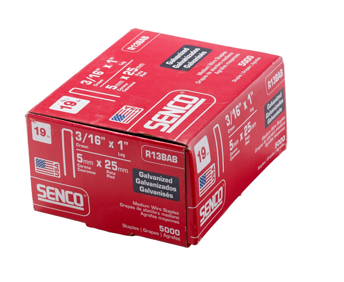 Senco 19 Ga. Crown 3/16in x 1in Medium Wire Staples R13BAB