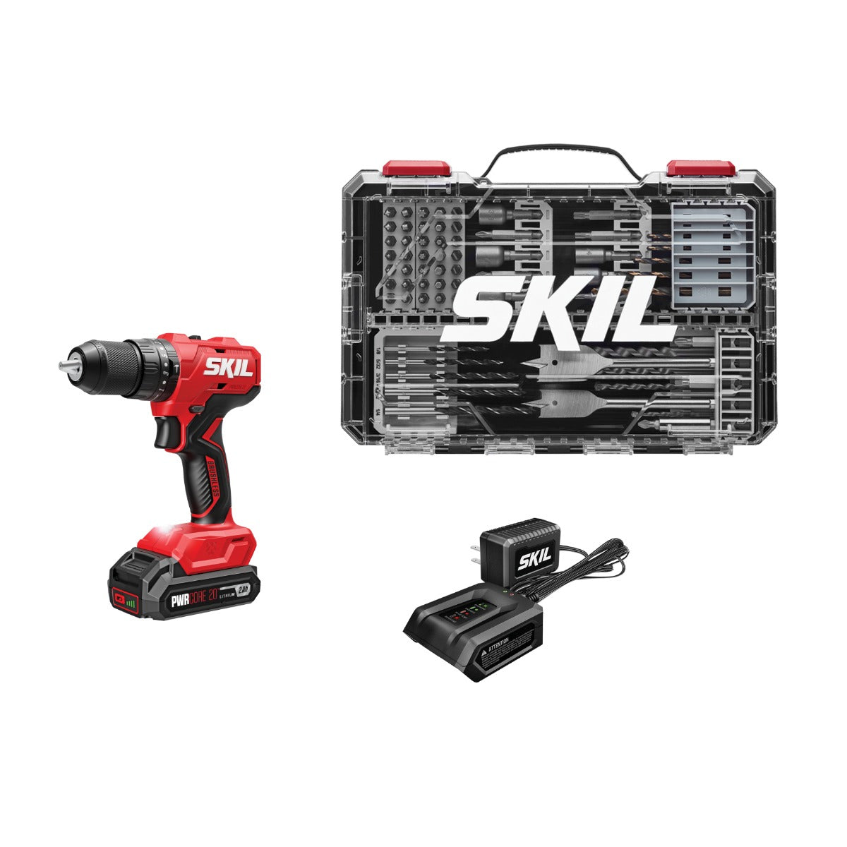 Skil PWR CORE 20 Brushless 20V Hammer Drill Kit, with 75-Pc. Drill & Drive Bit Set with Interlocking Case HD6280B-11