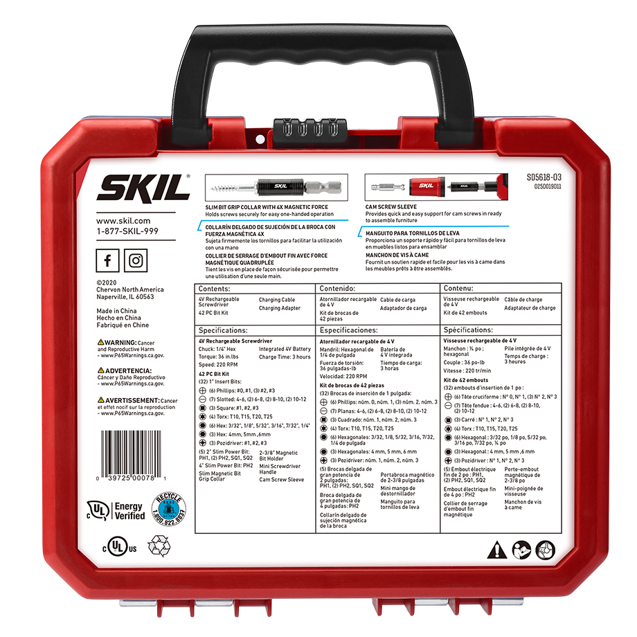 Skil Rechargeable 4V Screwdriver with 42 PC Bit Kit SD5618-03