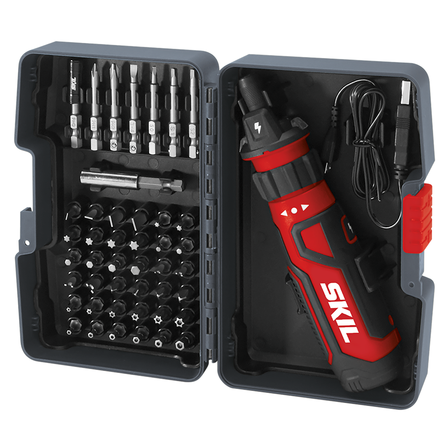 Skil Rechargeable 4V Screwdriver with Circuit Sensor Technology & 45 PC Bit Kit SD561204