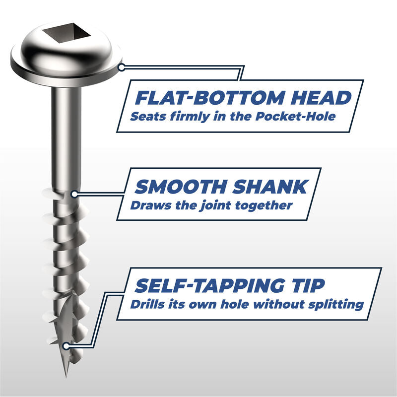 Kreg Stainless Steel Pocket-Hole Screws, 1-1/4 in, #8 Coarse, Maxi-Loc Head, 100 ct. SML-C125S5-100
