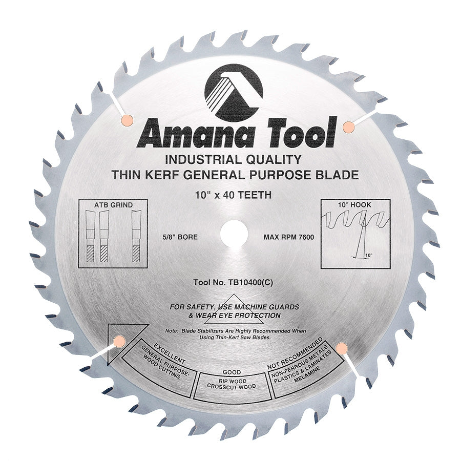Amana Tool 10 in /40T Thin Kerf A.T.B Grind TB10400