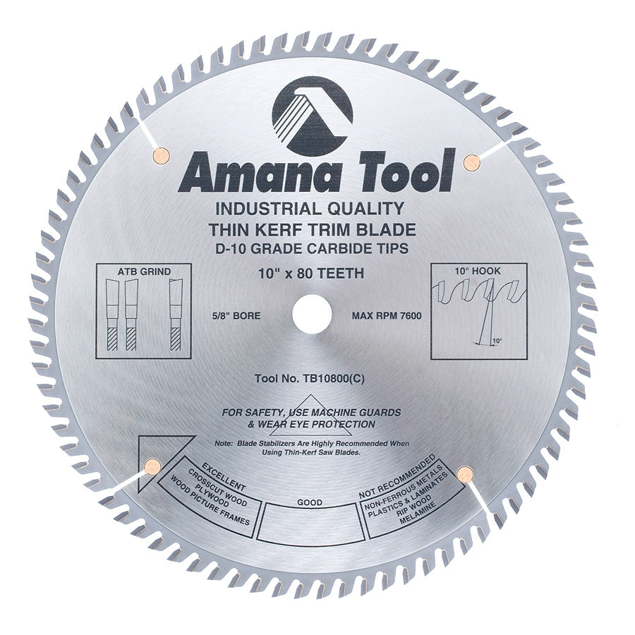 Amana Tool 10 in /80T Thin Kerf A.T.B Grind TB10800