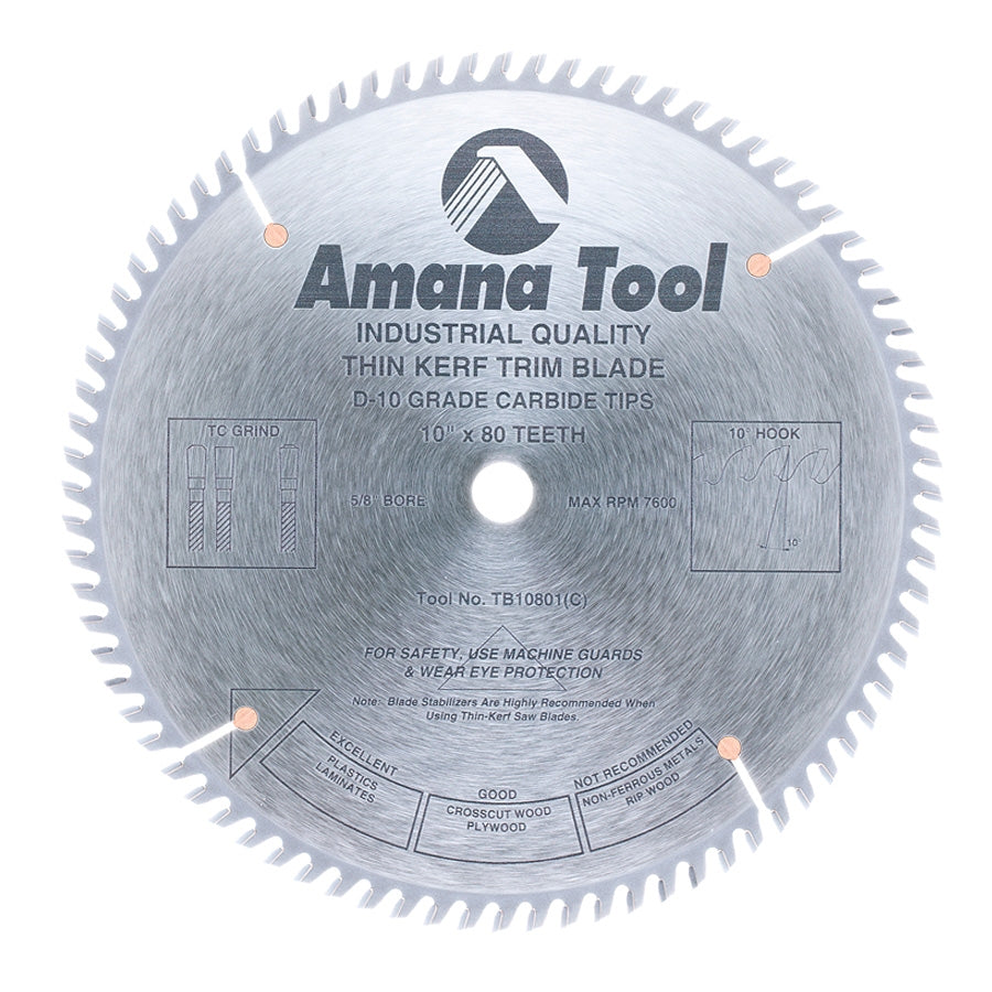 Amana Tool 10 in /80T Thin Kerf T.C.G. Grind TB10801