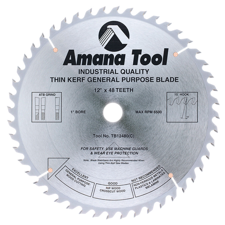Amana Tool 12 in /48T Thin Kerf A.T.B. Grind TB12480