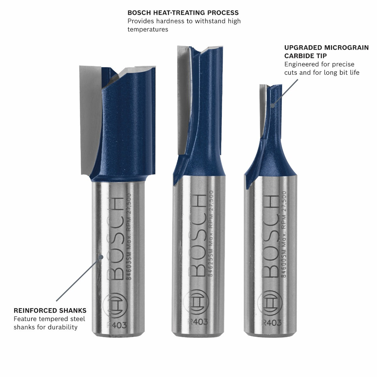 Bosch 3-Piece Carbide-Tipped Down Shear Plywood Mortising Router Bit Set
