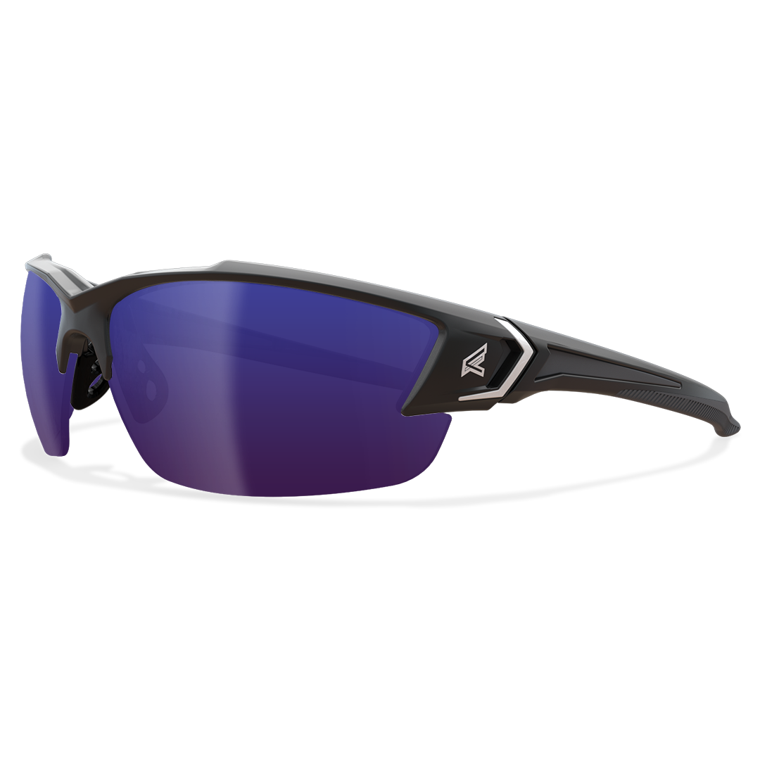 Edge Eyewear Khor G2 Safety Glasses, Black Frame, Polarized Aqua Precision Blue Mirror Lens TSDKAP218-G2