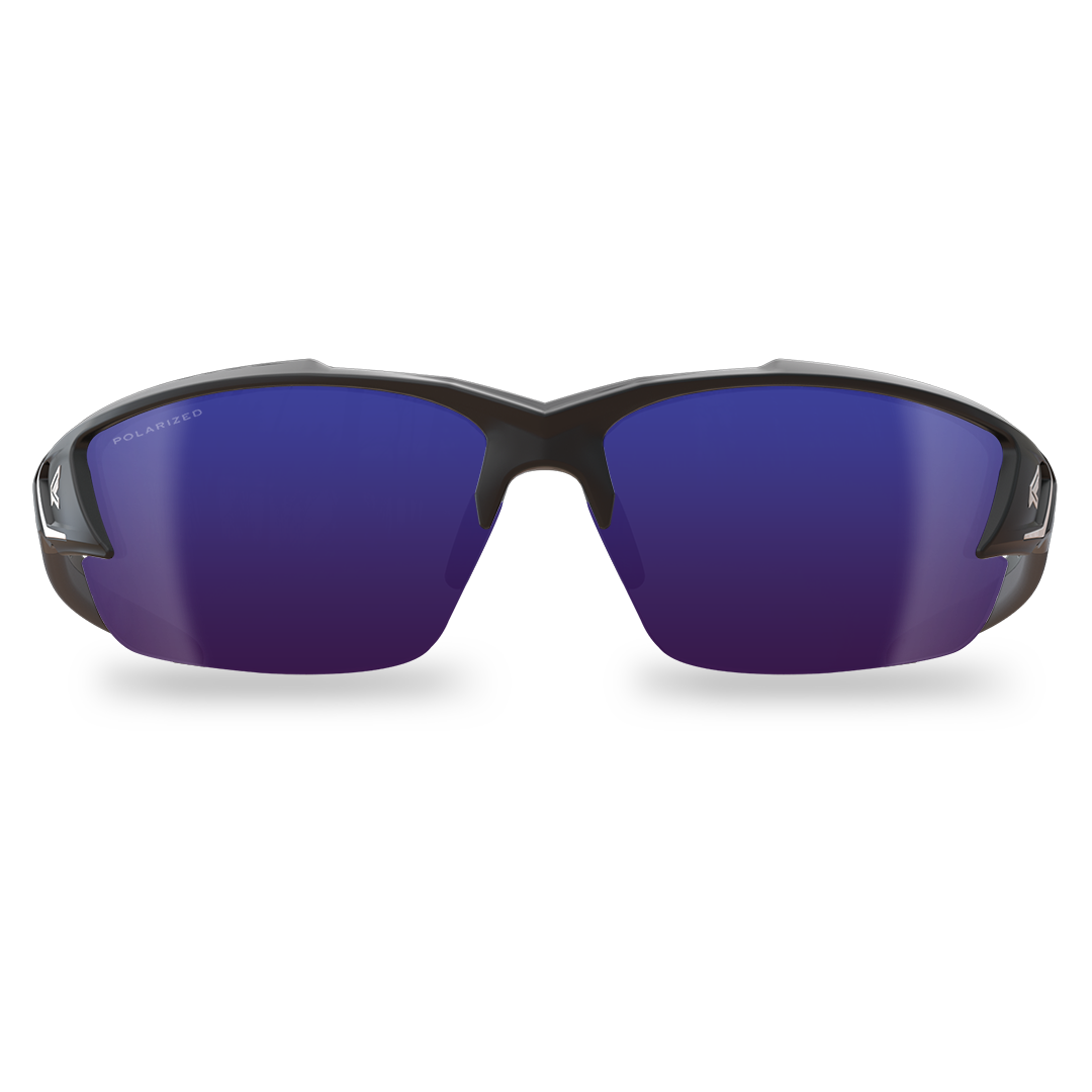 Edge Eyewear Khor G2 Safety Glasses, Black Frame, Polarized Aqua Precision Blue Mirror Lens TSDKAP218-G2