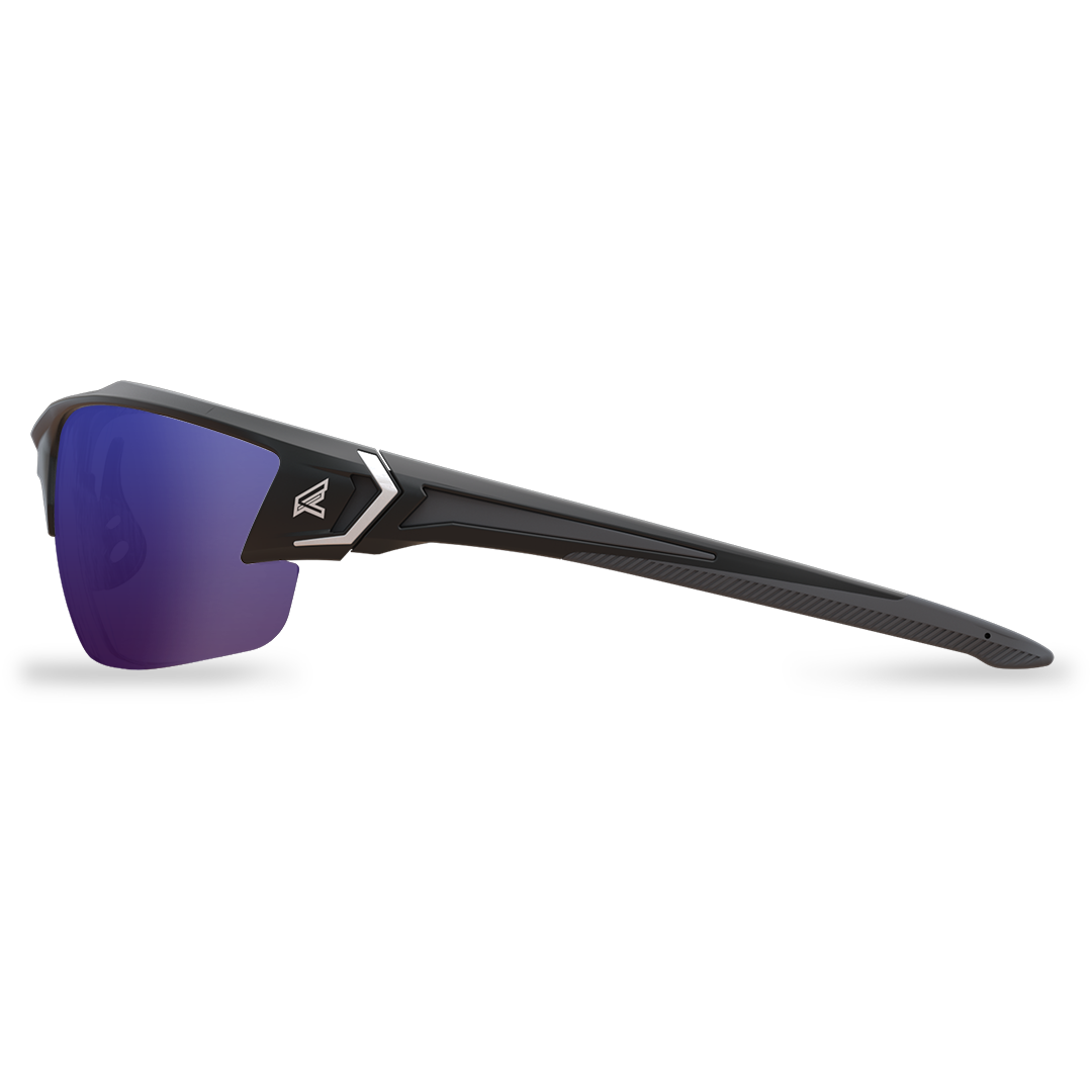 Edge Eyewear Khor G2 Safety Glasses, Black Frame, Polarized Aqua Precision Blue Mirror Lens TSDKAP218-G2